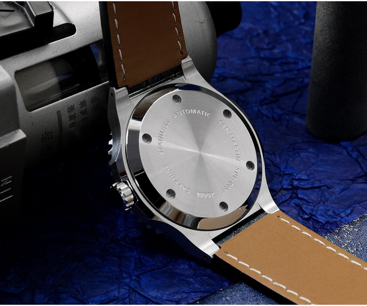 San Martin 42mm Men Luxury Watch High Quality Vintage Diver Automatic Mechanical Business Wristwatch Sapphire Leather 20 Bar