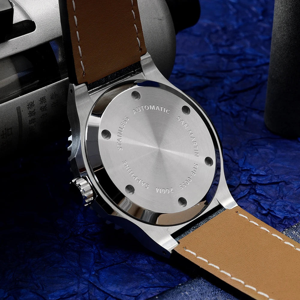San Martin 42mm Men Luxury Watch High Quality Vintage Diver Automatic Mechanical Business Wristwatch Sapphire Leather 20 Bar