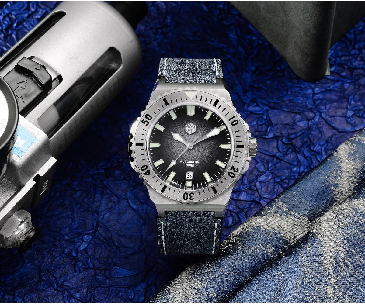 San Martin 42mm Men Luxury Watch High Quality Vintage Diver Automatic Mechanical Business Wristwatch Sapphire Leather 20 Bar