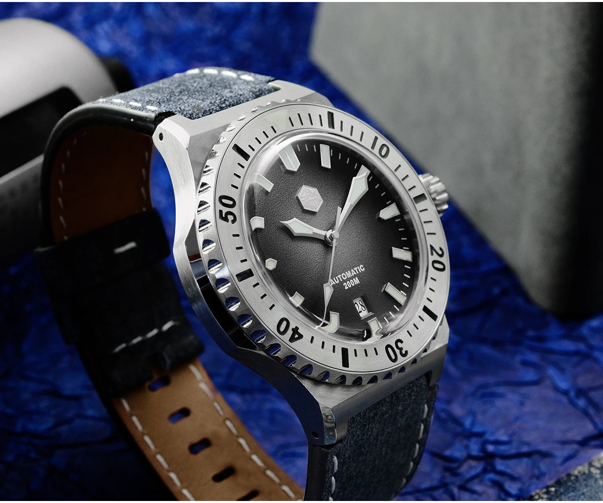 San Martin 42mm Men Luxury Watch High Quality Vintage Diver Automatic Mechanical Business Wristwatch Sapphire Leather 20 Bar