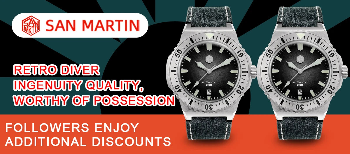 San Martin 42mm Men Luxury Watch High Quality Vintage Diver Automatic Mechanical Business Wristwatch Sapphire Leather 20 Bar