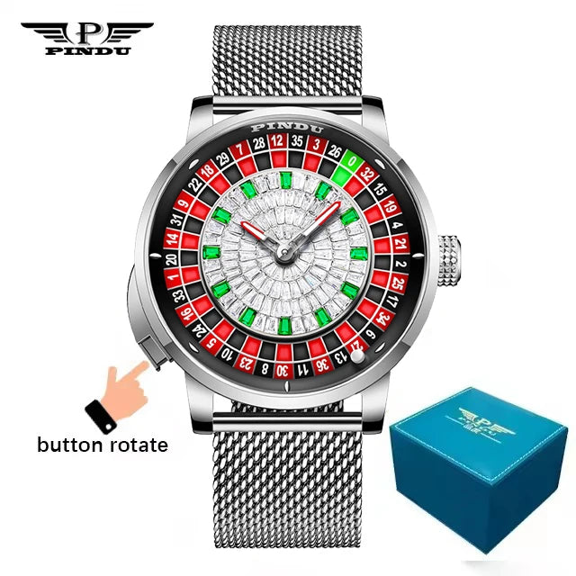 Roulette Watches PINDU Design Entertainment Game Turntable Upgrade Button Model NH35A Movement Sapphire Men's Mechanical Watch