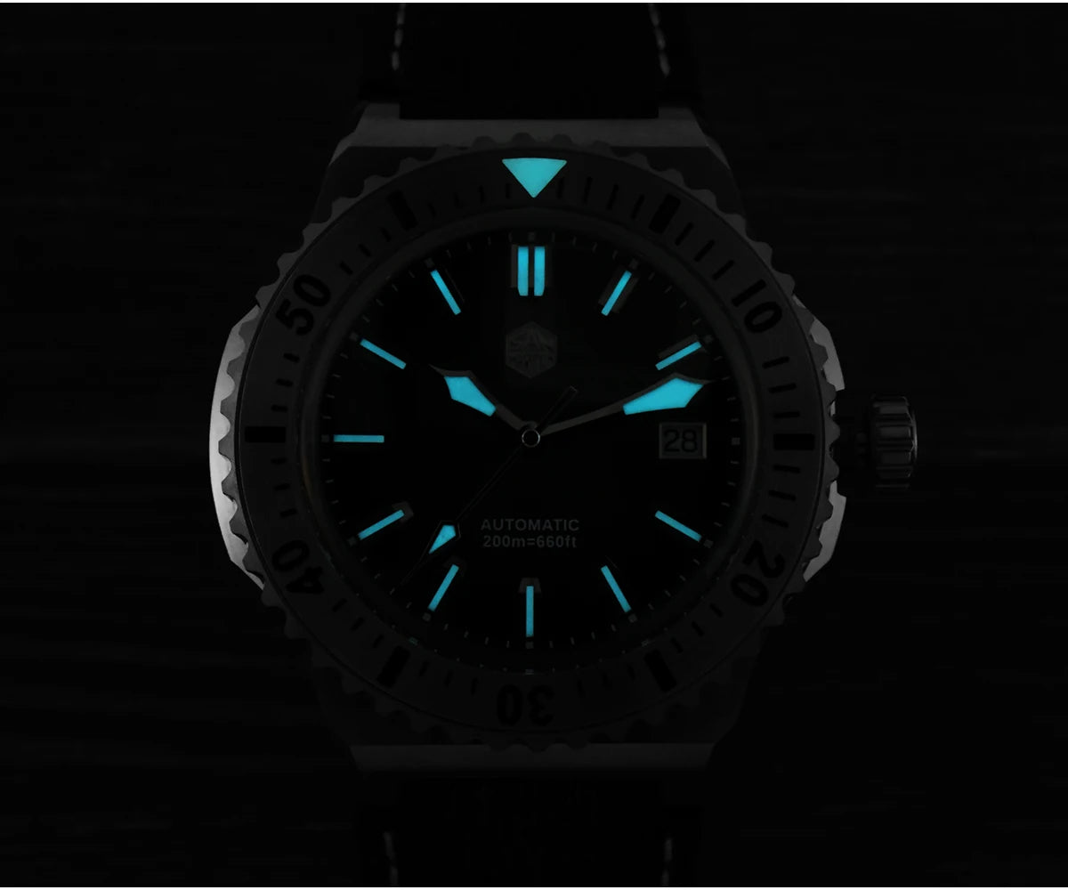 San Martin 42mm Men Luxury Watch High Quality Vintage Diver Automatic Mechanical Business Wristwatch Sapphire Leather 20 Bar