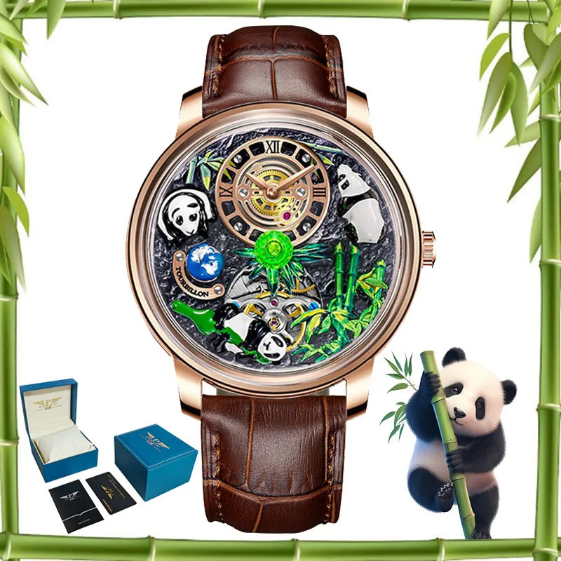 PINDU Design Panda Elements New Watch Mechanical Watch Crystal Blue Planet Theme Three-Dimensional Dial Watches Men Montre Homme