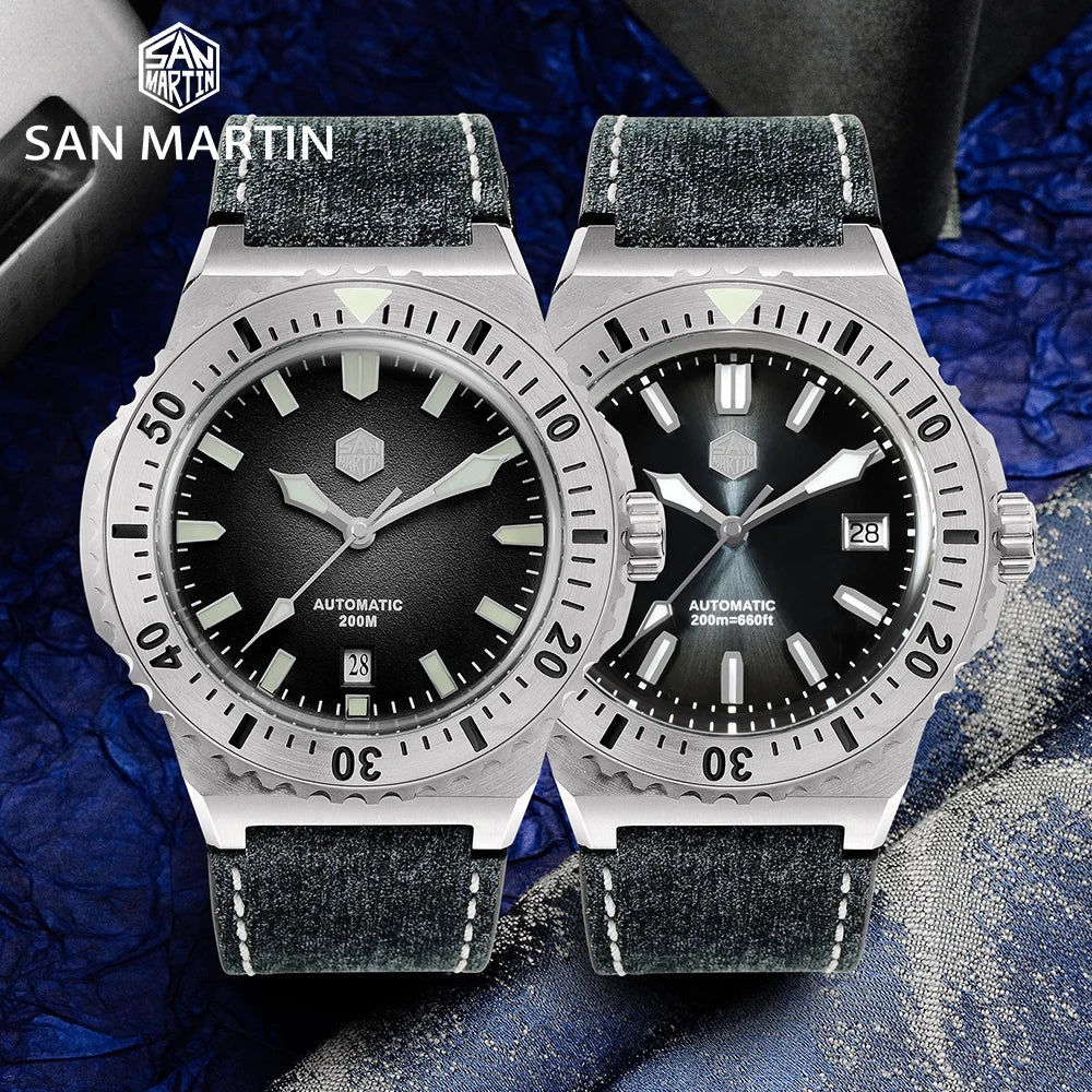 San Martin 42mm Men Luxury Watch High Quality Vintage Diver Automatic Mechanical Business Wristwatch Sapphire Leather 20 Bar