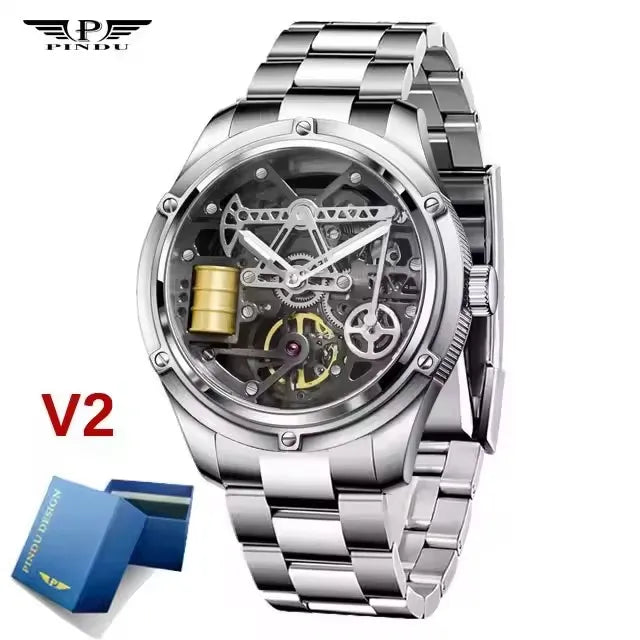 PINDU Design New Oil Well Mechanical Watch Men Miyata 8215 Movement Sapphire Mirror Waterproof Business Mechanical Wristwatches