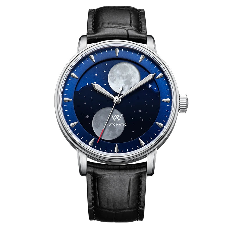 WM Watch Automatic Mechanical Watches Men Lunar Moon Phase Sapphire Waterproof Man Luminous Twin Moons Welly Merck Watch WM142