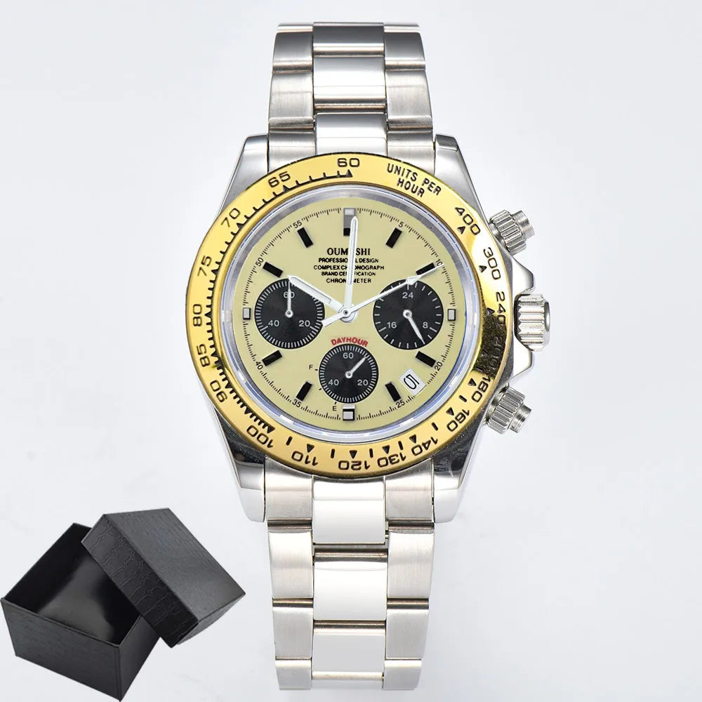 VK63 Men's Sports Watch Chronograph Quartz Sapphire Glass Intense Stainless Steel Green Luminance Waterproof 10BAR WATCH strap