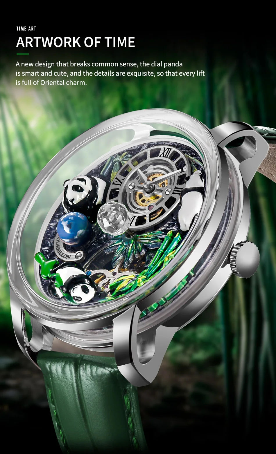 PINDU Design Panda Elements New Watch Mechanical Watch Crystal Blue Planet Theme Three-Dimensional Dial Watches Men Montre Homme