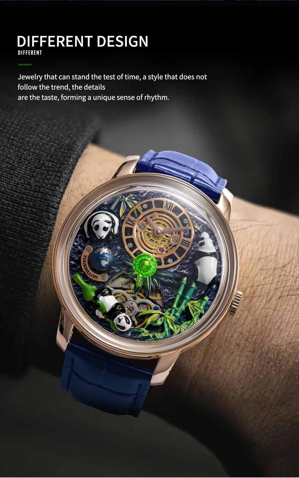 PINDU Design Panda Elements New Watch Mechanical Watch Crystal Blue Planet Theme Three-Dimensional Dial Watches Men Montre Homme