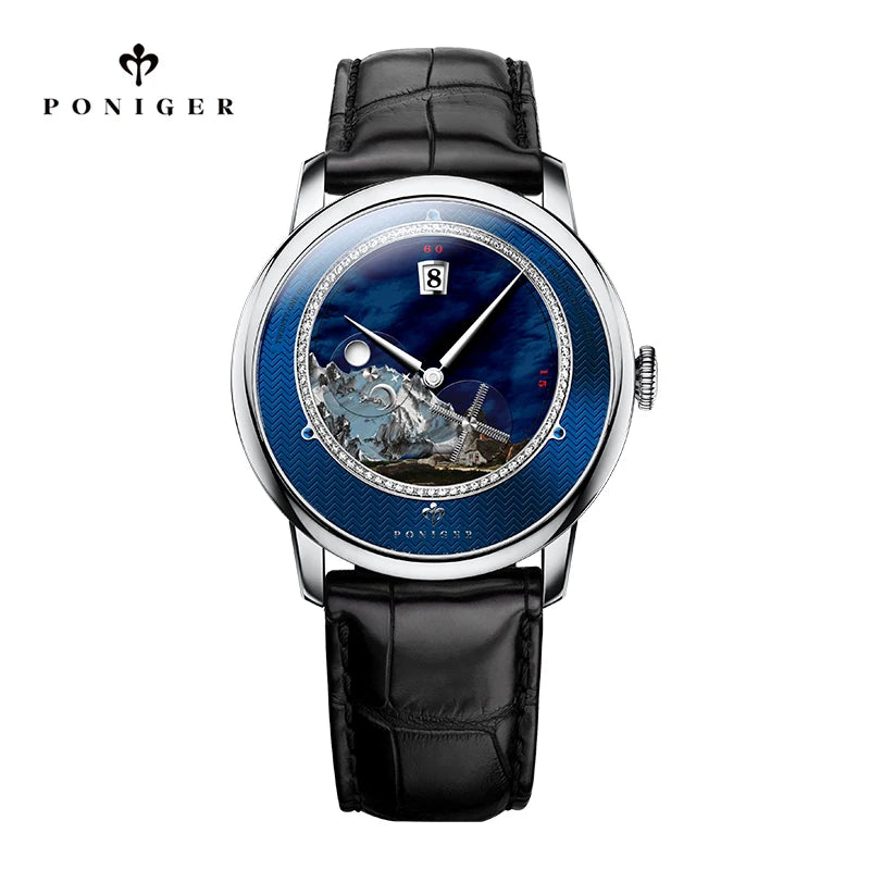 Poniger Men's Automatic Mechanical Watch - Luxury Waterproof Leather Strap Fashion Dress Wristwatch for Males