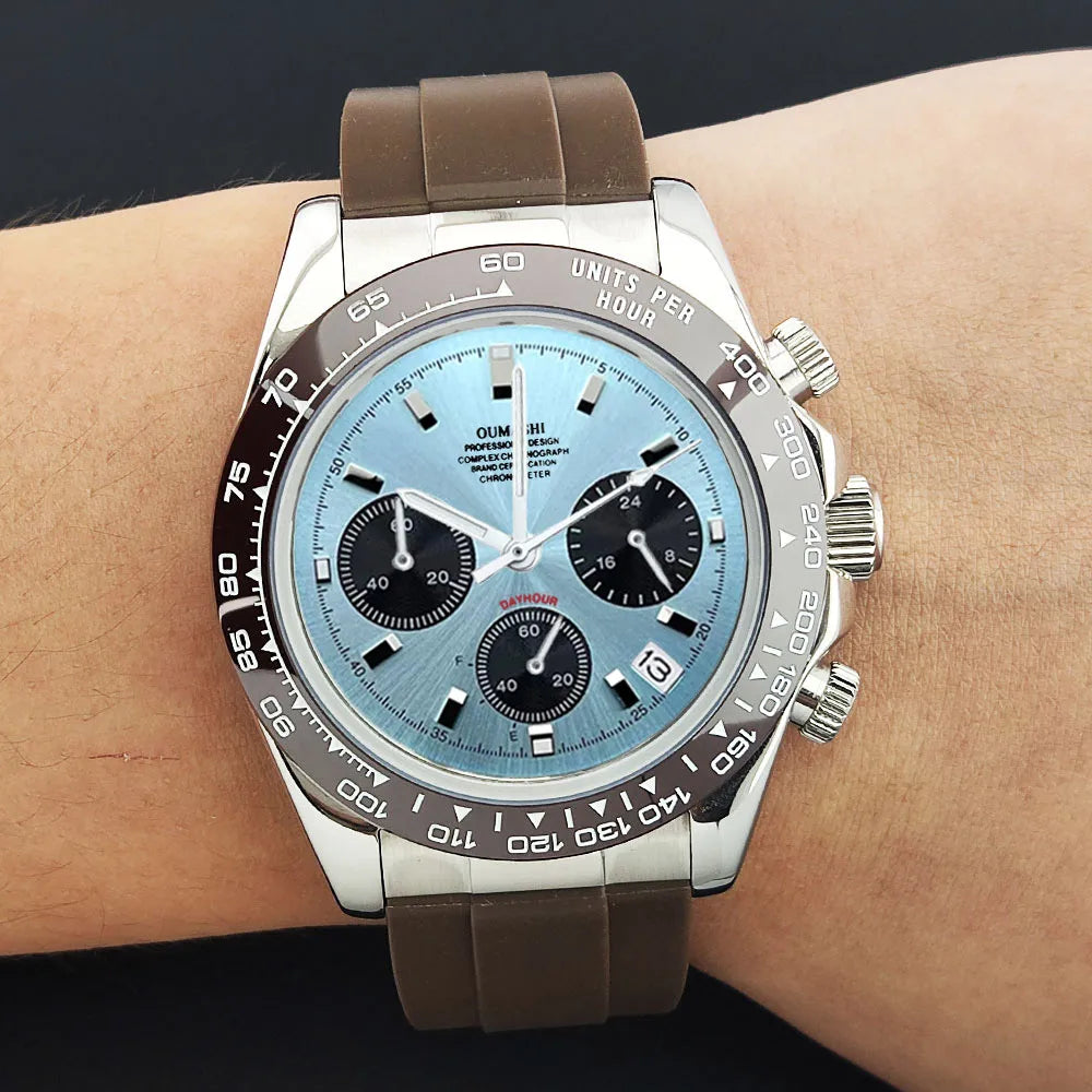 VK63 Men's Sports Watch Chronograph Quartz Sapphire Glass Intense Stainless Steel Green Luminance Waterproof 10BAR WATCH strap