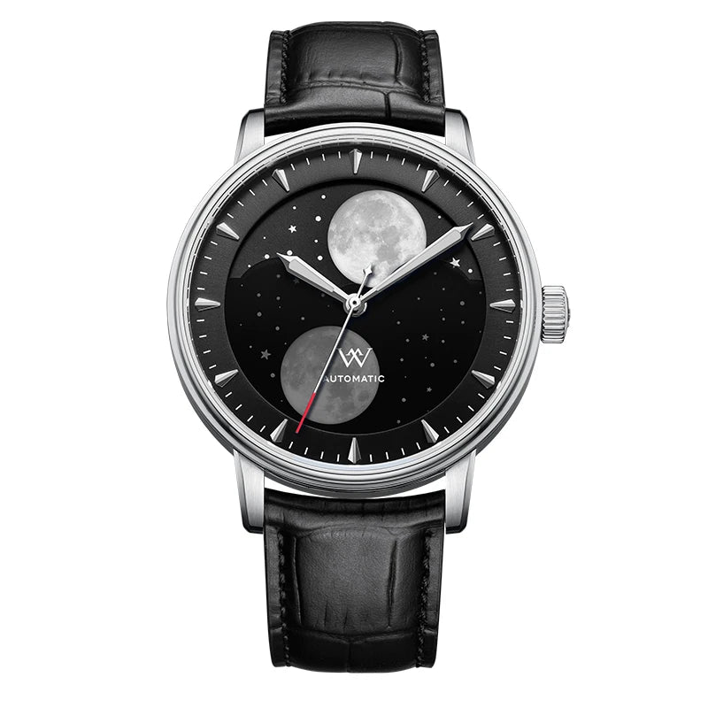 WM Watch Automatic Mechanical Watches Men Lunar Moon Phase Sapphire Waterproof Man Luminous Twin Moons Welly Merck Watch WM142