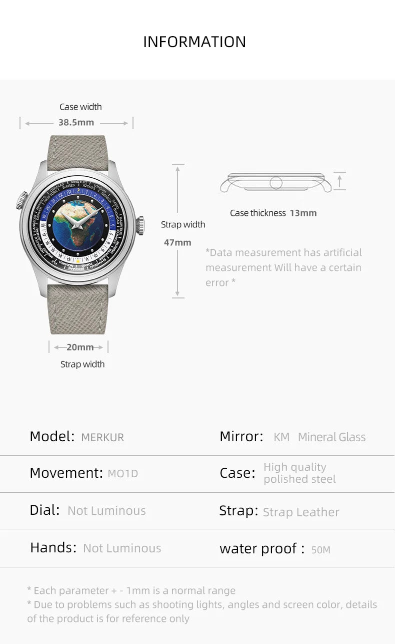 2025 NEW Merkur Dual Crown Calendar Week Watch Retro Manual Mechanical Watches for Men Watch Vintage 38mm Reloj Hombre White