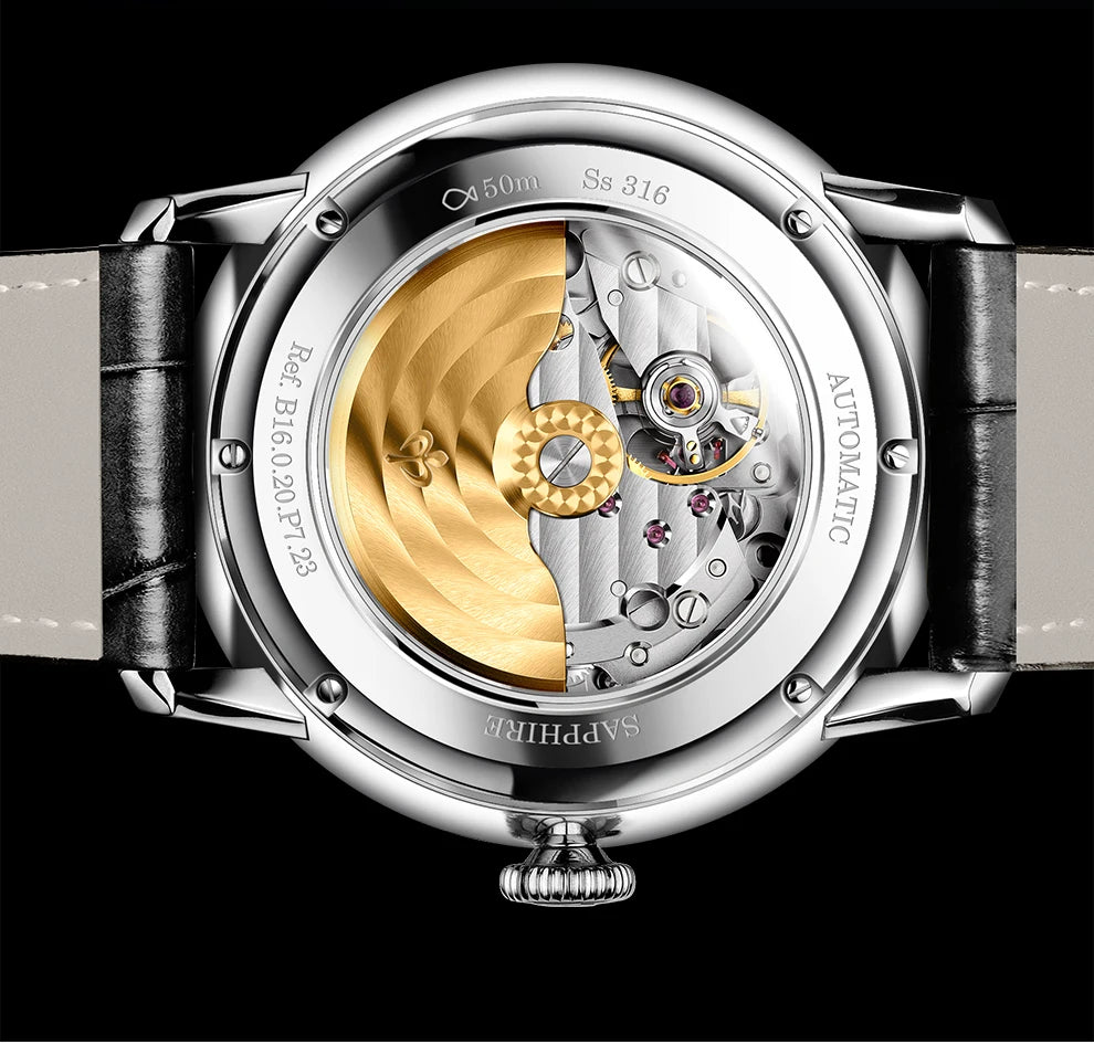 Poniger Men's Automatic Mechanical Watch - Luxury Waterproof Leather Strap Fashion Dress Wristwatch for Males