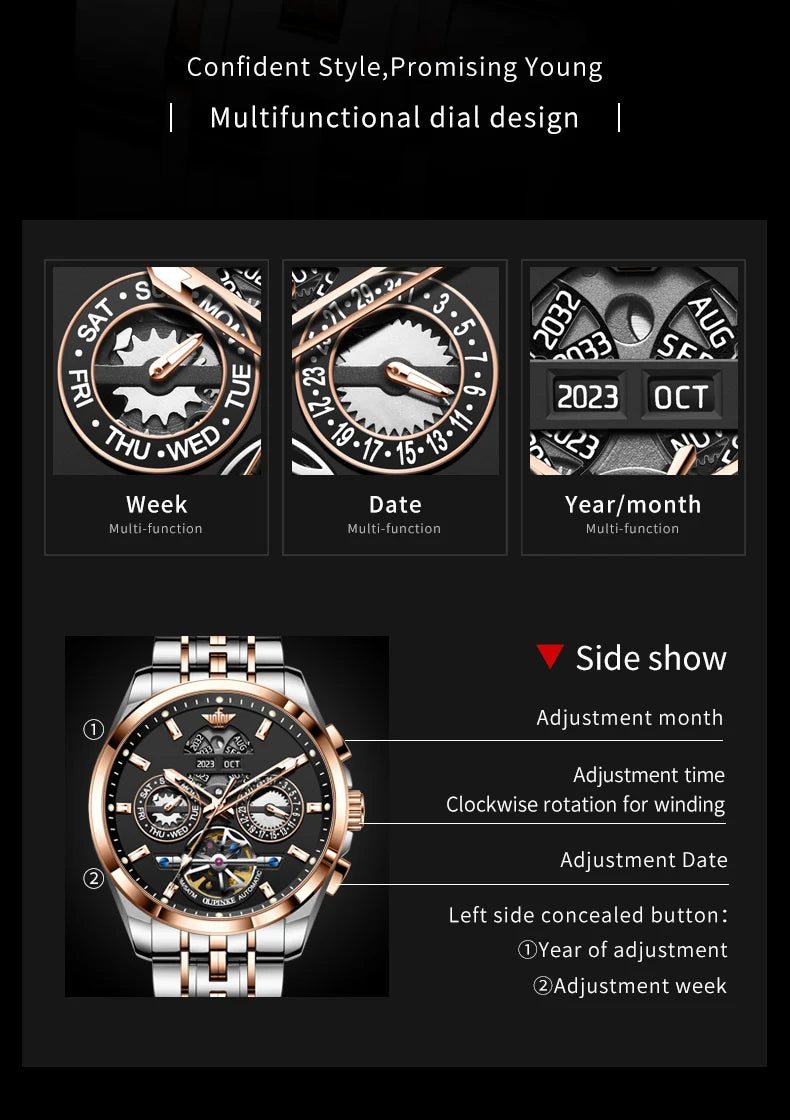 OUPINKE 3251 Original Hollowed Full Automatic Man Watch Stainless Steel Waterproof Anti-Scratch Luxury Men Mechanical Wristclock