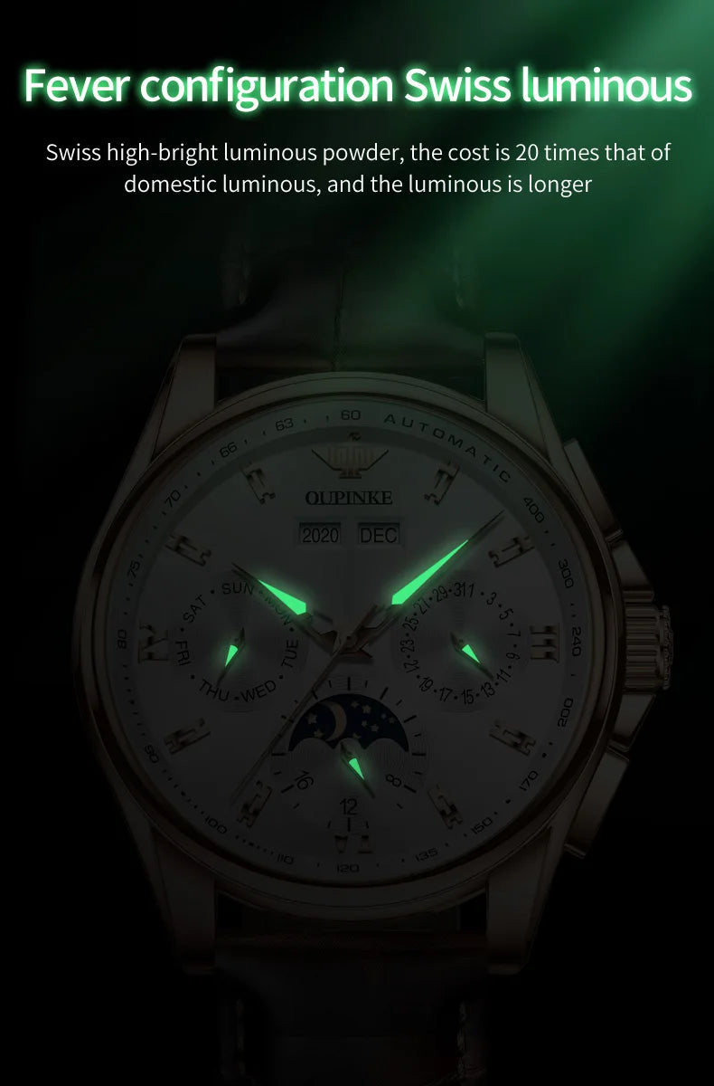 OUPINKE 3189 Mens Watch Original Brand Automatic Mechanical Watch Waterproof Luminous Watches Luxury Men Multifunctional Watches