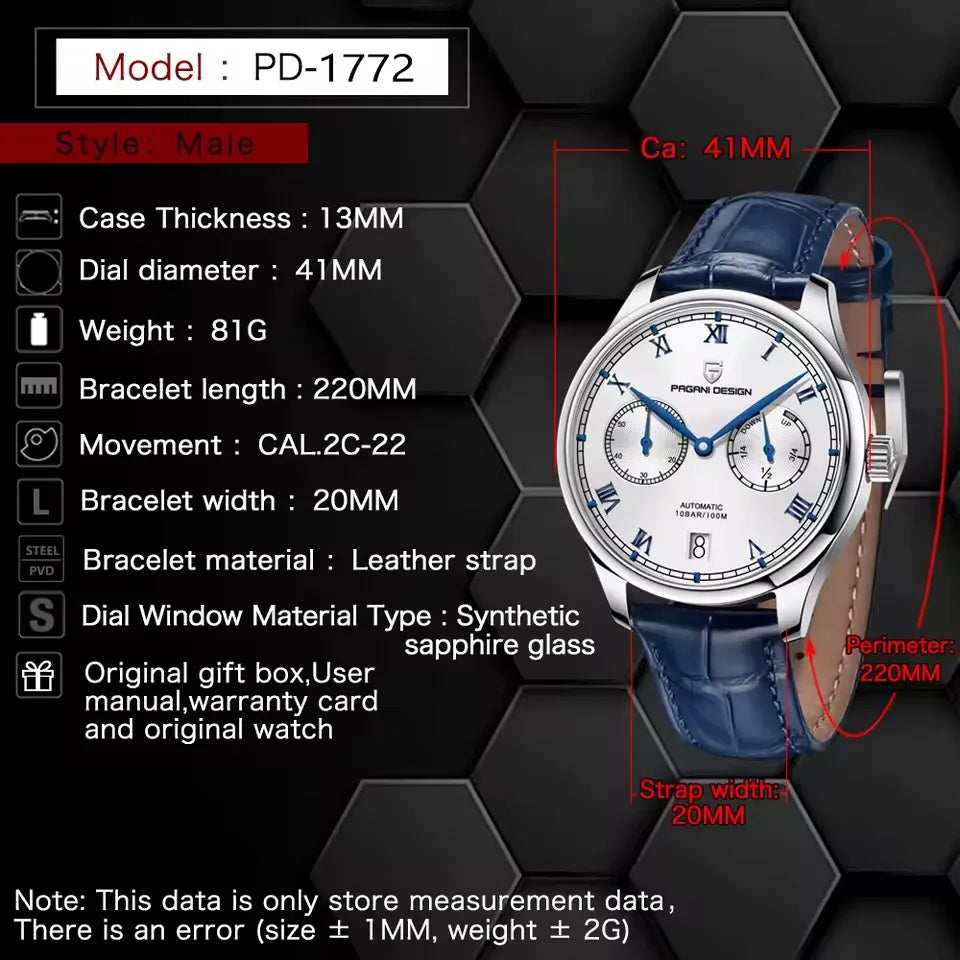PAGANI DESIGN New Pilot Series Men Mechanical Watches Gift Luxurys Sapphire Glass Power Reserve Display Automatic Watch for Men