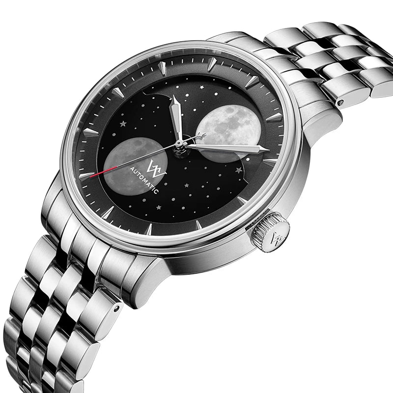 WM Watch Automatic Mechanical Watches Men Lunar Moon Phase Sapphire Waterproof Man Luminous Twin Moons Welly Merck Watch WM142