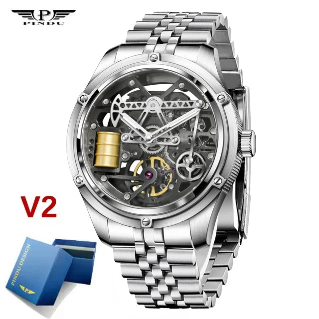 PINDU Design New Oil Well Mechanical Watch Men Miyata 8215 Movement Sapphire Mirror Waterproof Business Mechanical Wristwatches