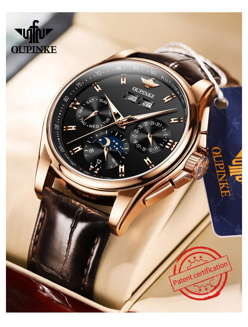 OUPINKE 3189 Mens Watch Original Brand Automatic Mechanical Watch Waterproof Luminous Watches Luxury Men Multifunctional Watches