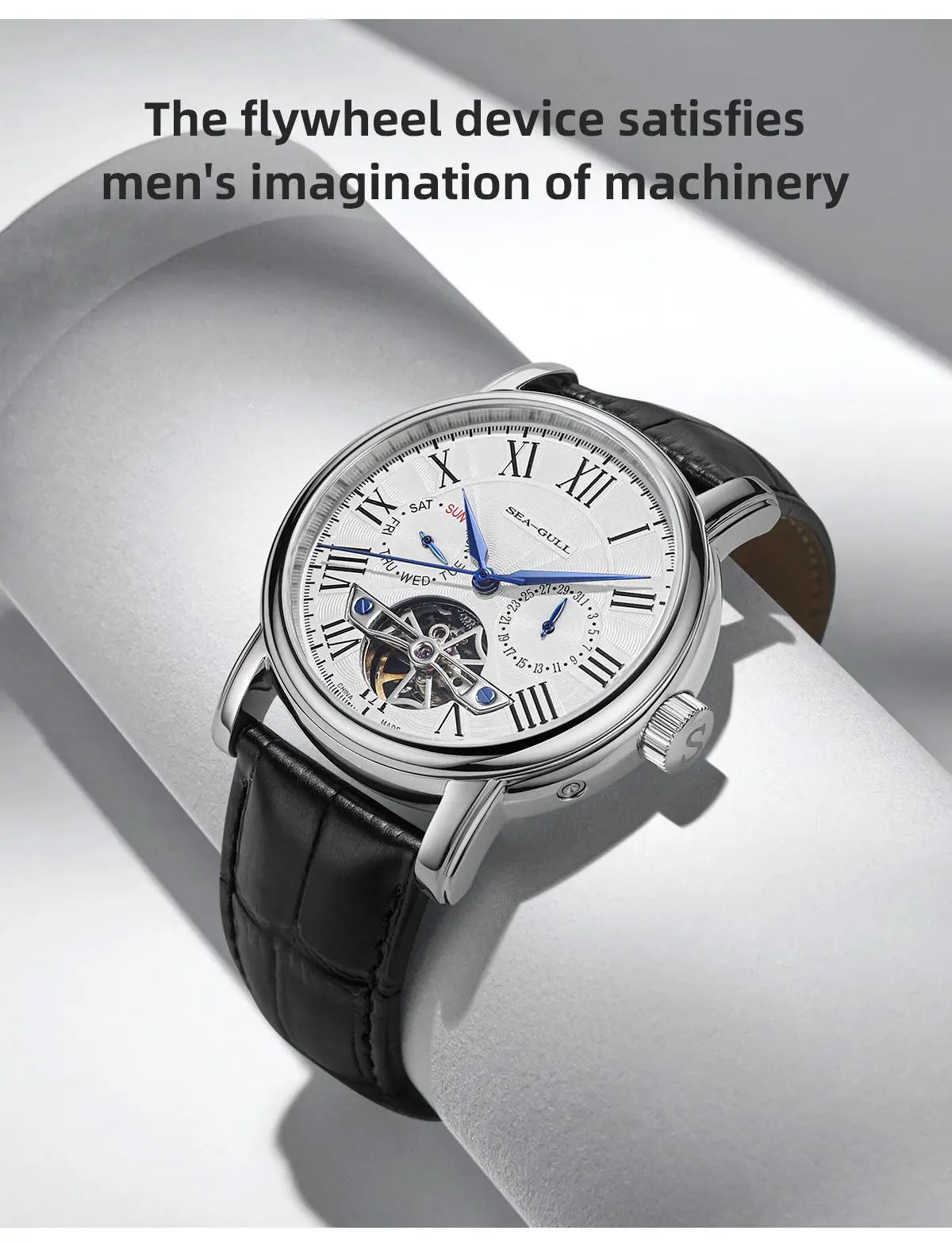 2025 New Seagull Men's Watch Automatic Mechanical Wristwatch Multi-Function Hollow Flywheel Business Simple Watch D819.622