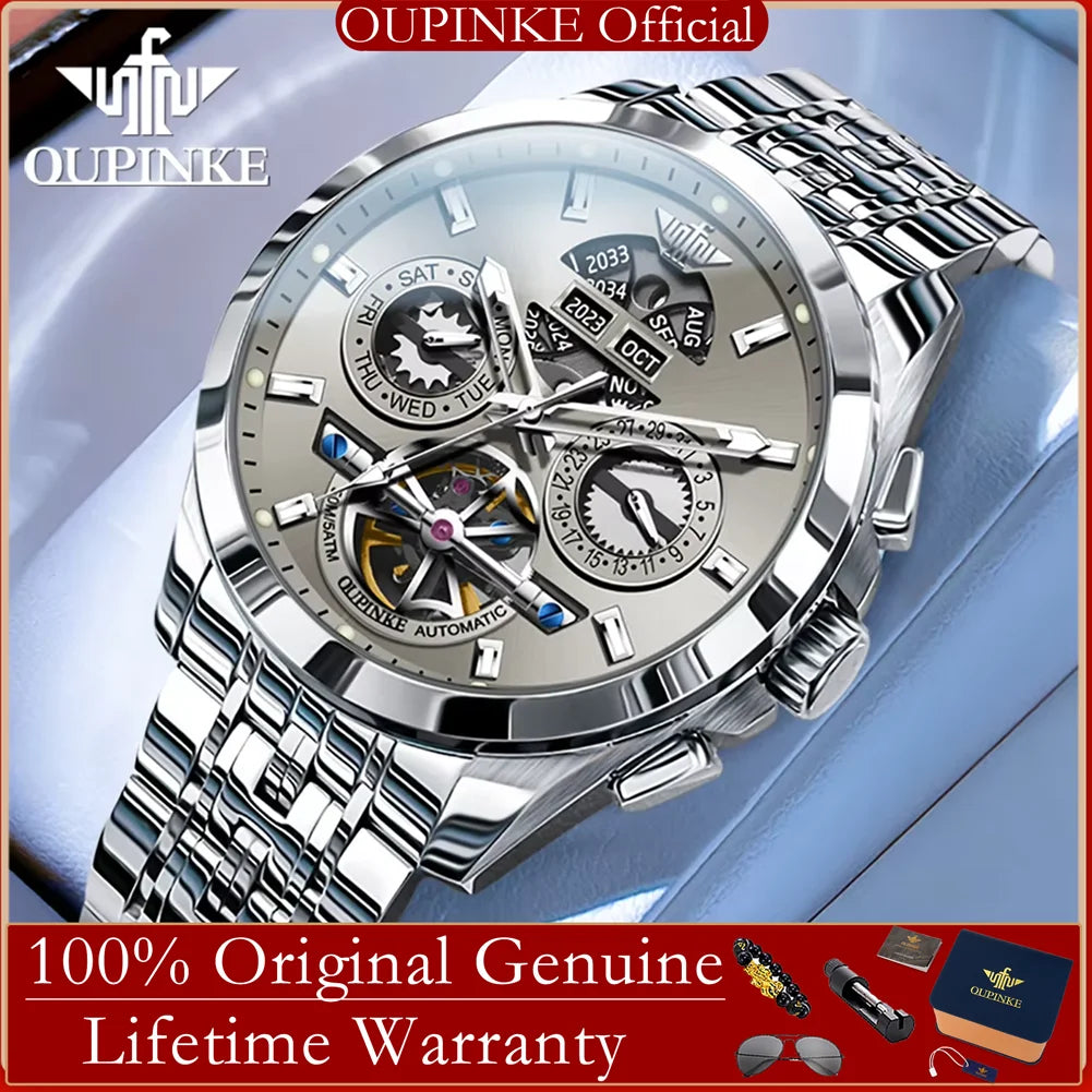 OUPINKE 3251 Original Hollowed Full Automatic Man Watch Stainless Steel Waterproof Anti-Scratch Luxury Men Mechanical Wristclock