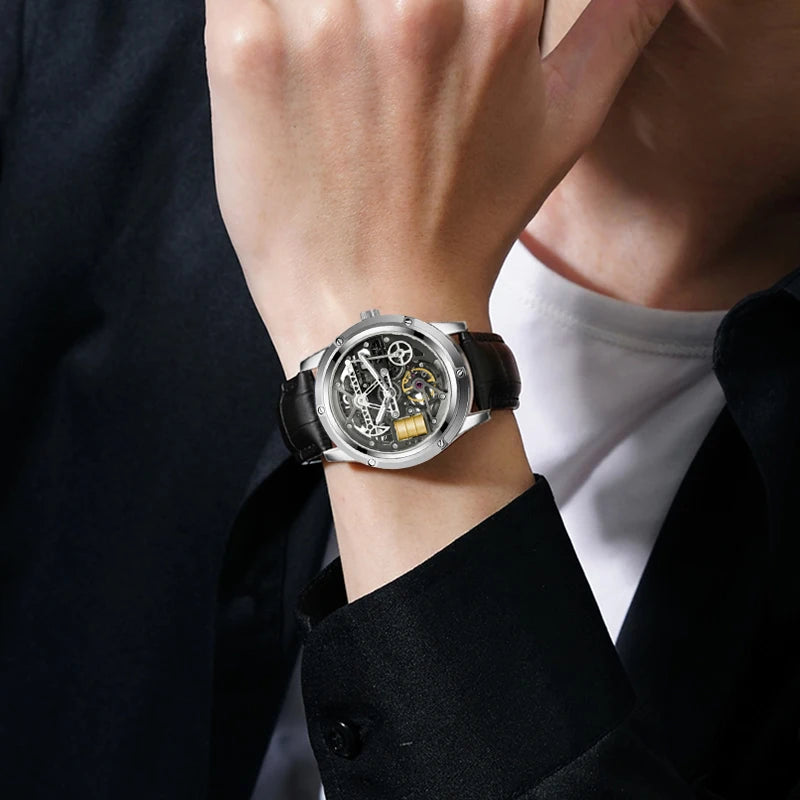 PINDU Design New Oil Well Mechanical Watch Men Miyata 8215 Movement Sapphire Mirror Waterproof Business Mechanical Wristwatches