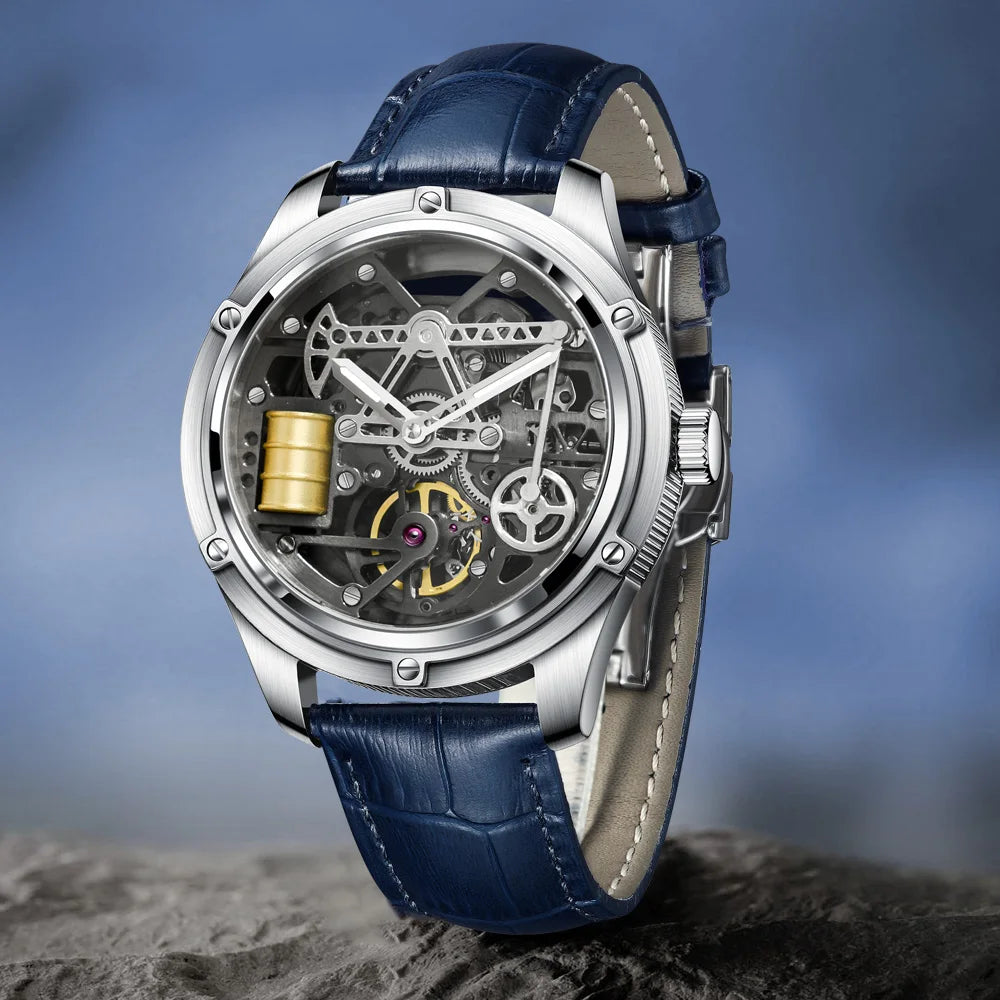PINDU Design New Oil Well Mechanical Watch Men Miyata 8215 Movement Sapphire Mirror Waterproof Business Mechanical Wristwatches