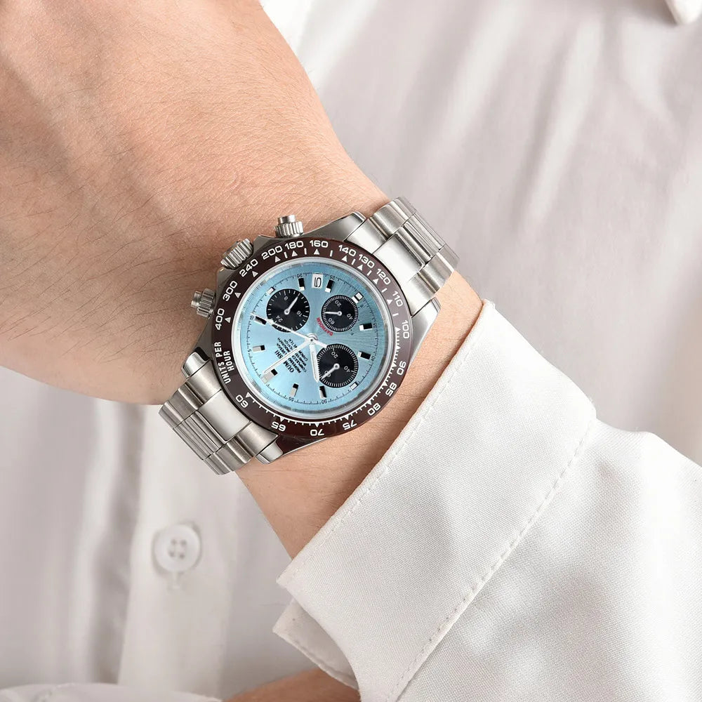 VK63 Men's Sports Watch Chronograph Quartz Sapphire Glass Intense Stainless Steel Green Luminance Waterproof 10BAR WATCH strap