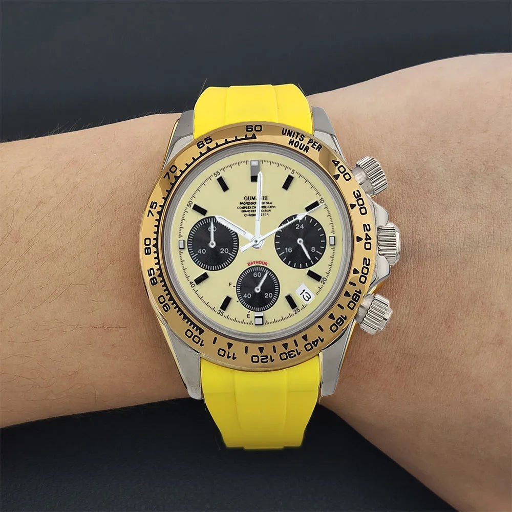 VK63 Men's Sports Watch Chronograph Quartz Sapphire Glass Intense Stainless Steel Green Luminance Waterproof 10BAR WATCH strap