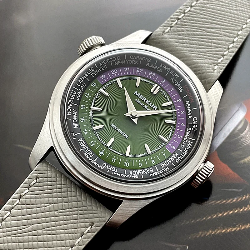 2025 NEW Merkur Dual Crown Calendar Week Watch Retro Manual Mechanical Watches for Men Watch Vintage 38mm Reloj Hombre White