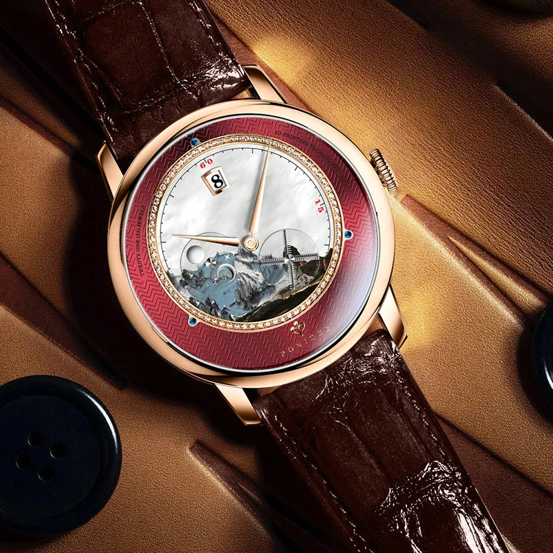 Poniger Men's Automatic Mechanical Watch - Luxury Waterproof Leather Strap Fashion Dress Wristwatch for Males