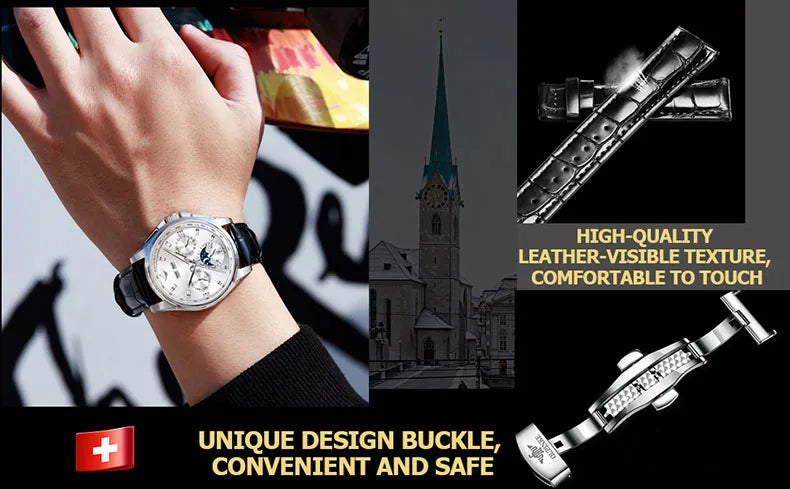 OUPINKE 3189 Mens Watch Original Brand Automatic Mechanical Watch Waterproof Luminous Watches Luxury Men Multifunctional Watches