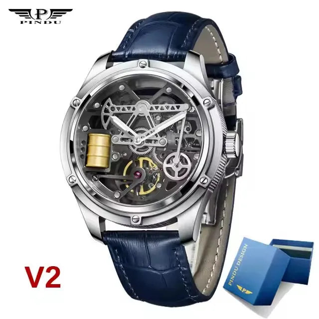 PINDU Design New Oil Well Mechanical Watch Men Miyata 8215 Movement Sapphire Mirror Waterproof Business Mechanical Wristwatches