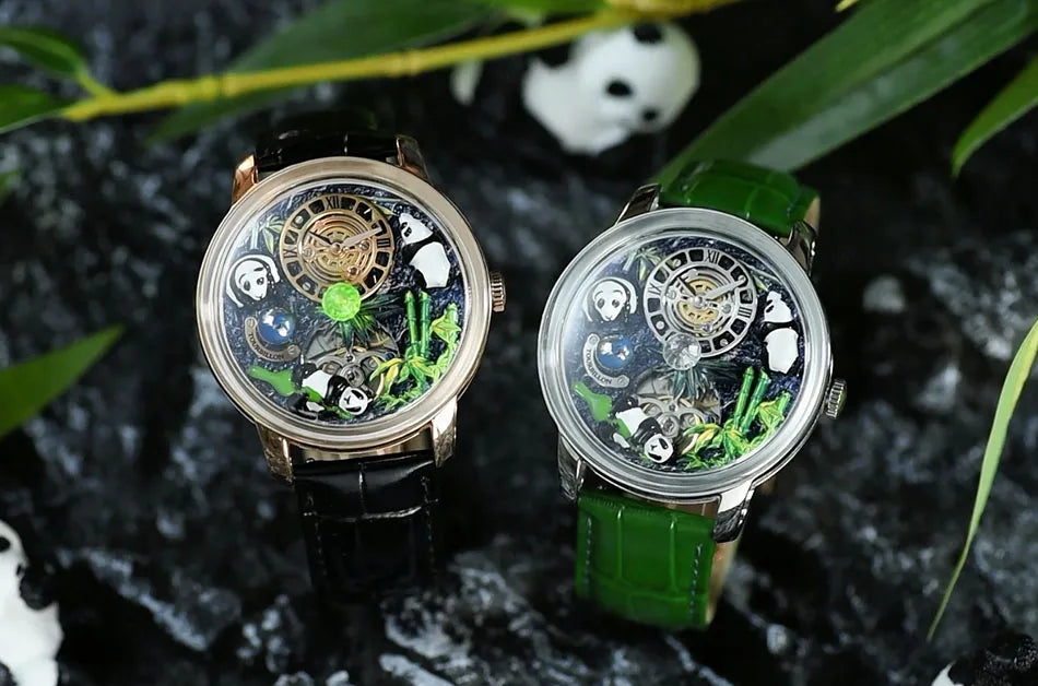 PINDU Design Panda Elements New Watch Mechanical Watch Crystal Blue Planet Theme Three-Dimensional Dial Watches Men Montre Homme