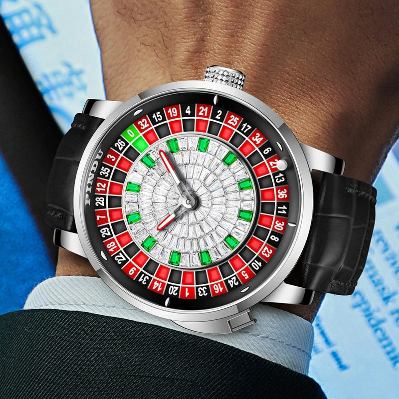 Roulette Watches PINDU Design Entertainment Game Turntable Upgrade Button Model NH35A Movement Sapphire Men's Mechanical Watch