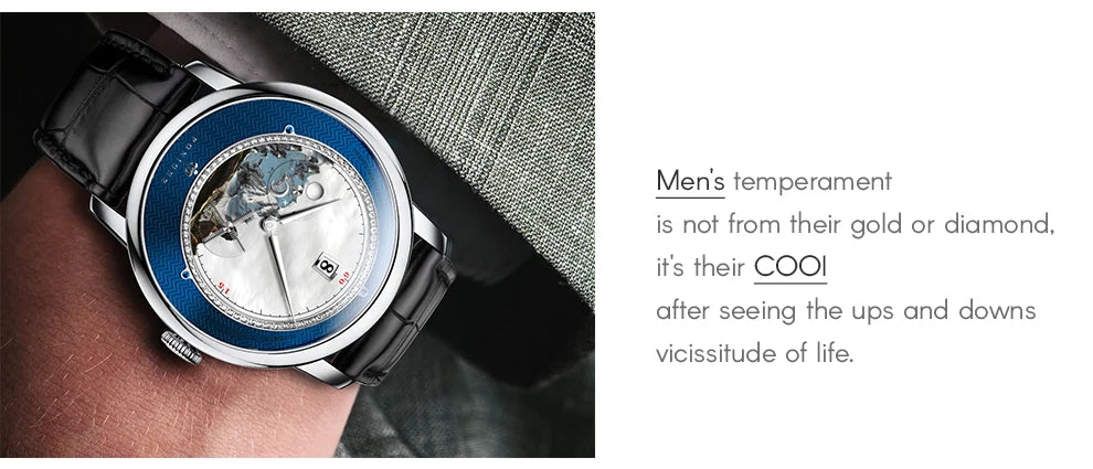 Poniger Men's Automatic Mechanical Watch - Luxury Waterproof Leather Strap Fashion Dress Wristwatch for Males