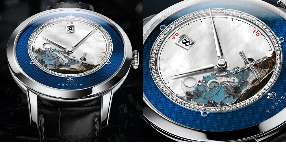 Poniger Men's Automatic Mechanical Watch - Luxury Waterproof Leather Strap Fashion Dress Wristwatch for Males
