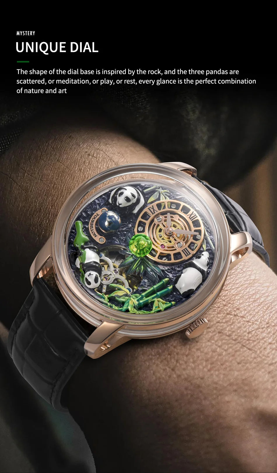 PINDU Design Panda Elements New Watch Mechanical Watch Crystal Blue Planet Theme Three-Dimensional Dial Watches Men Montre Homme