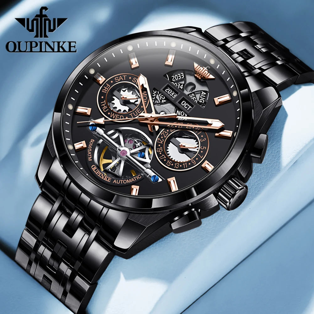 OUPINKE 3251 Original Hollowed Full Automatic Man Watch Stainless Steel Waterproof Anti-Scratch Luxury Men Mechanical Wristclock