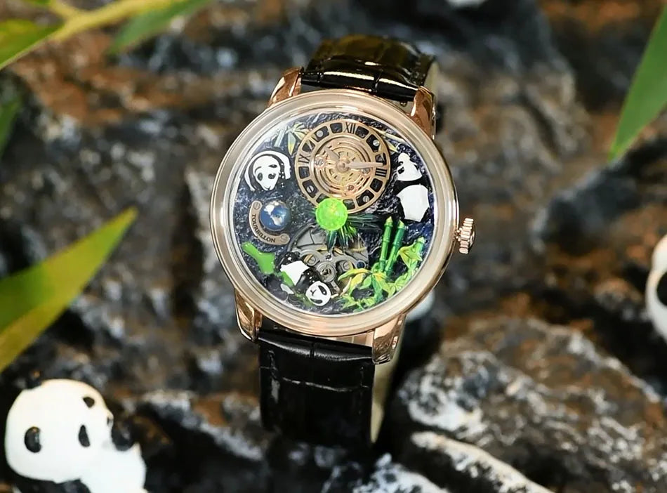 PINDU Design Panda Elements New Watch Mechanical Watch Crystal Blue Planet Theme Three-Dimensional Dial Watches Men Montre Homme