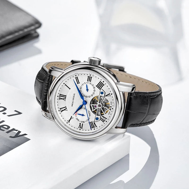2025 New Seagull Men's Watch Automatic Mechanical Wristwatch Multi-Function Hollow Flywheel Business Simple Watch D819.622
