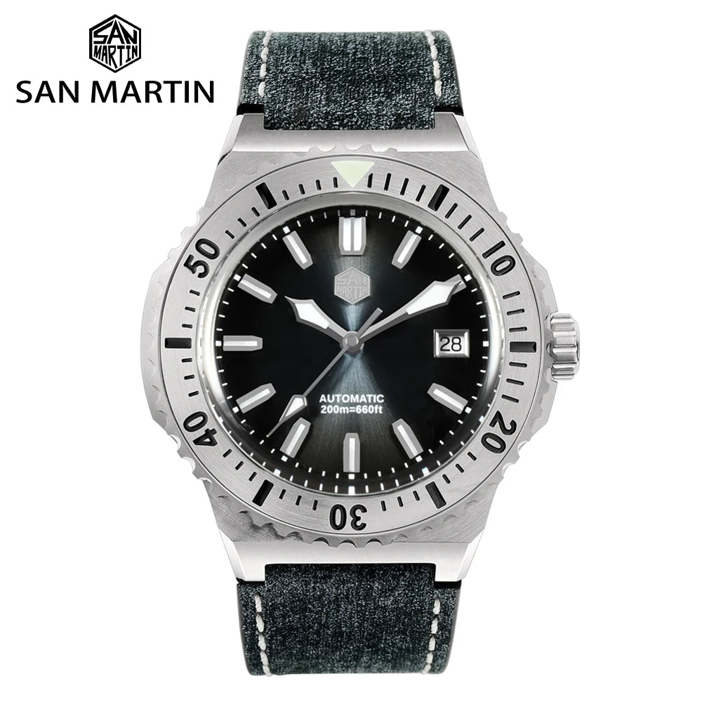 San Martin 42mm Men Luxury Watch High Quality Vintage Diver Automatic Mechanical Business Wristwatch Sapphire Leather 20 Bar
