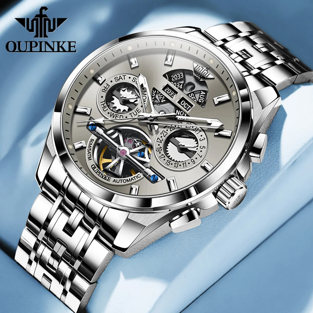 OUPINKE 3251 Original Hollowed Full Automatic Man Watch Stainless Steel Waterproof Anti-Scratch Luxury Men Mechanical Wristclock