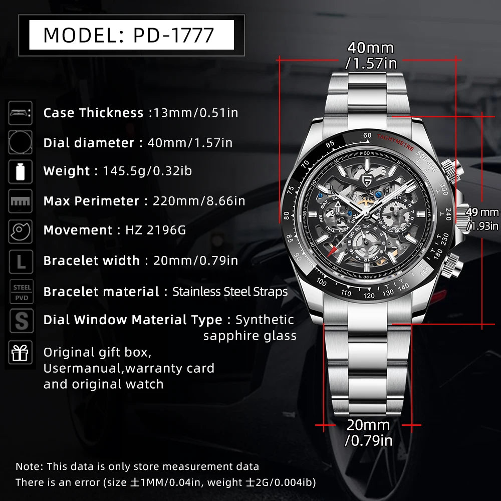 PAGANI DESIGN watch Mechanical Wristwatches for Men, Hollow Out, Chronograph Movement, Luxury, New, Original, HZ2196G ,