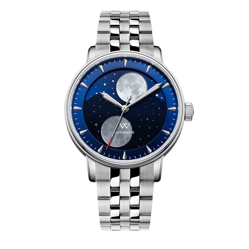 WM Watch Automatic Mechanical Watches Men Lunar Moon Phase Sapphire Waterproof Man Luminous Twin Moons Welly Merck Watch WM142