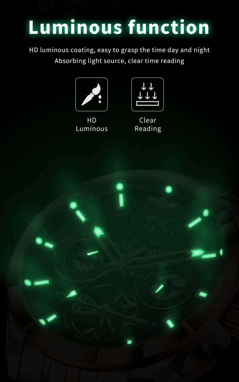 OUPINKE 3251 Original Hollowed Full Automatic Man Watch Stainless Steel Waterproof Anti-Scratch Luxury Men Mechanical Wristclock