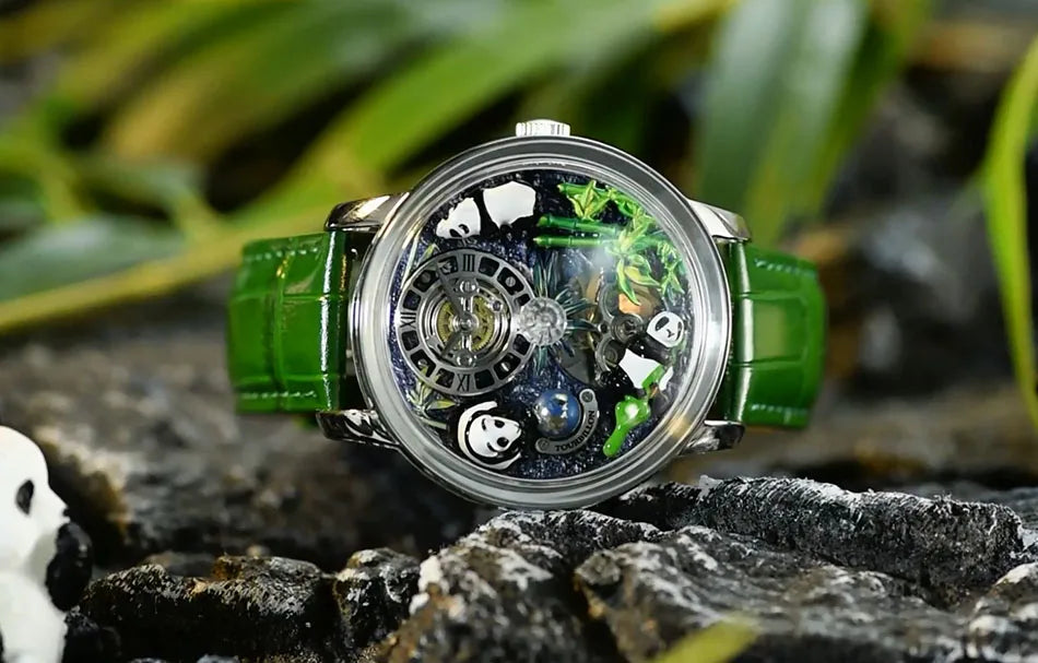 PINDU Design Panda Elements New Watch Mechanical Watch Crystal Blue Planet Theme Three-Dimensional Dial Watches Men Montre Homme