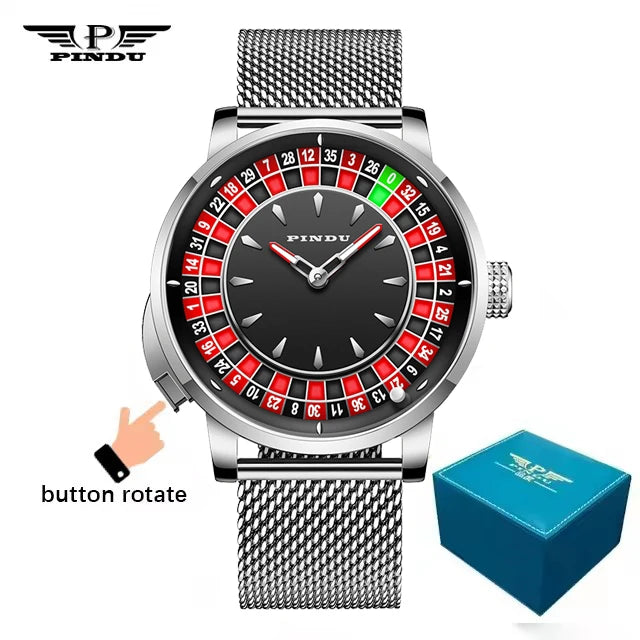 Roulette Watches PINDU Design Entertainment Game Turntable Upgrade Button Model NH35A Movement Sapphire Men's Mechanical Watch